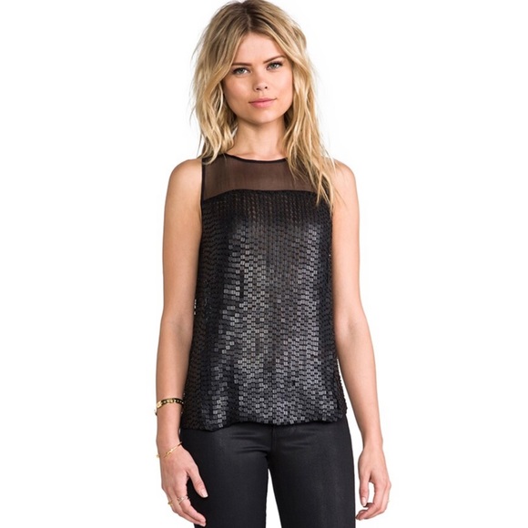 PARKER • Black Carson Combo Silk Chiffon Sequin Embellished Tank Top - Picture 16 of 16